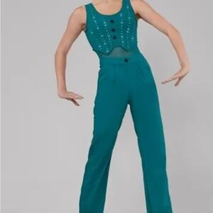 Weissman Dance Costume Teal Embellished Jumpsuit